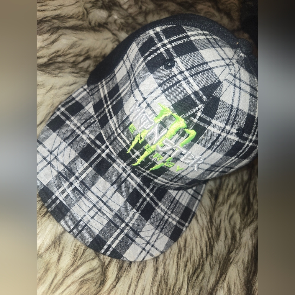 Monster Energy Black and White Plaid Hat